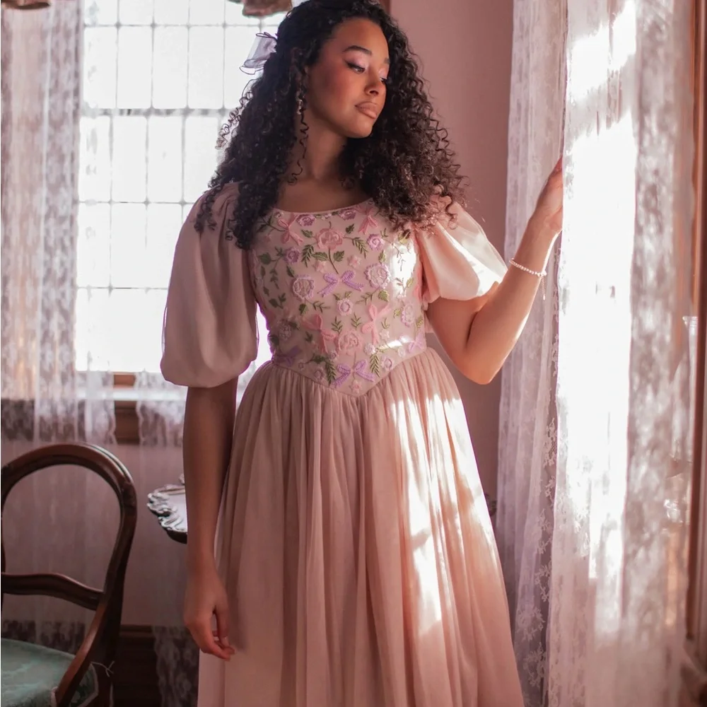 JessaKae Pink Square Neck Midi Dress for Weddings - Picture 2 of 2